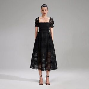 Self Portrait - Black Heart Lace Midi Dress (Black)